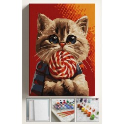 Sayılarla Boyama Seti Numaralı Tuval Fırça Boya 40x50 Cm Şekerci Kedi