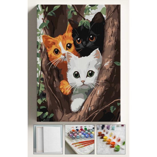 Sayılarla Boyama Seti Numaralı Tuval Fırça Boya 40x50 Cm - AĞAÇTAKİ KEDİLER Sayılarla Boyama Seti Numaralı Tuval Fırça Boya 40x50 Cm - AĞAÇTAKİ KEDİLER