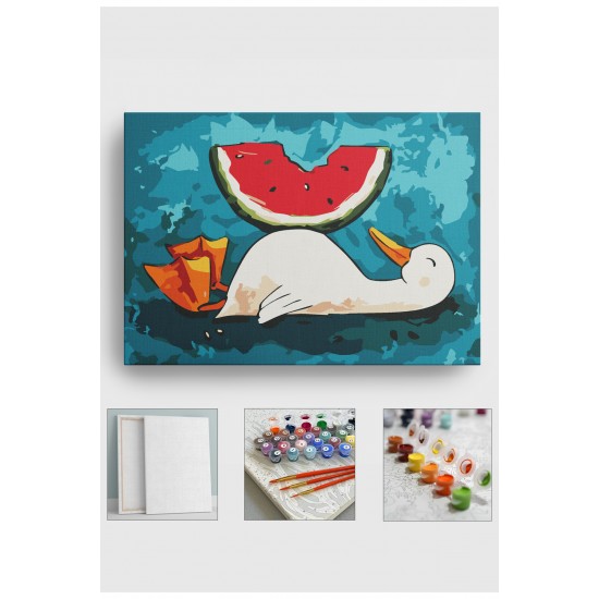 Sayılarla Boyama Seti Numaralı Tuval Fırça Boya 40x50 Cm Karpuz Ördek