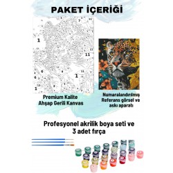 Sayılarla Boyama Seti Numaralı Tuval Fırça Boya 40x50 Cm Yapraklar İçinde Leopar