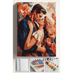 Sayılarla Boyama Seti Numaralı Tuval Fırça Boya 40x50 Cm Sevgililer