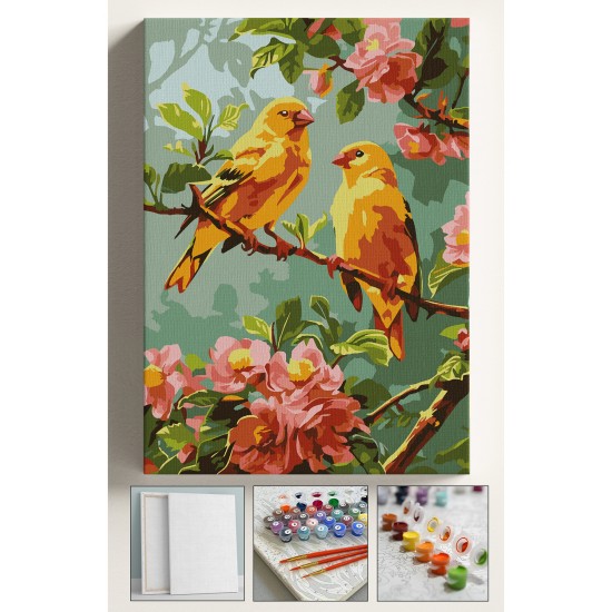 Sayılarla Boyama Seti Numaralı Tuval Fırça Boya 40x50 Cm Sarı Kanarya