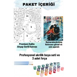 Sayılarla Boyama Seti Numaralı Tuval Fırça Boya 40x50 Cm Sandal Sevgililer