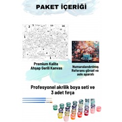 ayılarla Boyama Seti Numaralı Tuval Fırça Boya 40x50 Cm Kahve ve Çiçekler