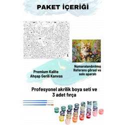 Sayılarla Boyama Seti Numaralı Tuval Fırça Boya 40x50 Cm Çiçekli Tekir