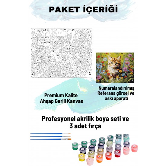 Sayılarla Boyama Seti Numaralı Tuval Fırça Boya 40x50 Cm Çiçekli Tekir