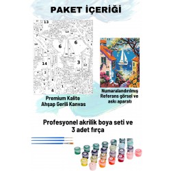 Sayılarla Boyama Seti Numaralı Tuval Fırça Boya 40x50 Cm Evler Arası Manzara
