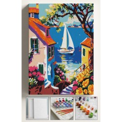 Sayılarla Boyama Seti Numaralı Tuval Fırça Boya 40x50 Cm Evler Arası Manzara