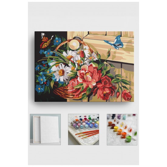 Sayılarla Boyama Seti Numaralı Tuval Fırça Boya 40x50 Cm Kelebekli Çiçekler Sayılarla Boyama Seti Numaralı Tuval Fırça Boya 40x50 Cm Kelebekli Çiçekler