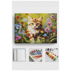 Sayılarla Boyama Seti Numaralı Tuval Fırça Boya 40x50 Cm Çiçekli Tekir