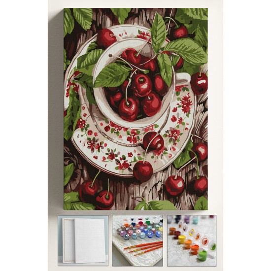 Sayılarla Boyama Seti Numaralı Tuval Fırça Boya 40x50 Cm Kiraz Tabağı