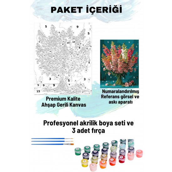 Sayılarla Boyama Seti Numaralı Tuval Fırça Boya 40x50 Cm Demet Çiçek