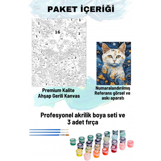 Sayılarla Boyama Seti Numaralı Tuval Fırça Boya 40x50 Cm Laleler ve Kedi
