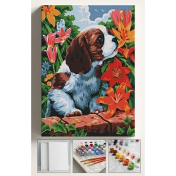 Sayılarla Boyama Seti Numaralı Tuval Fırça Boya 40x50 Cm Köpek ve Çiçek