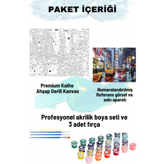 Sayılarla Boyama Seti Numaralı Tuval Fırça Boya 40x50 Cm Taksi NewYork