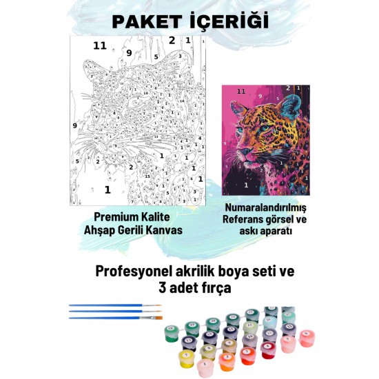 Sayılarla Boyama Seti Numaralı Tuval Fırça Boya 40x50 Cm Pink Leopar Sayılarla Boyama Seti Numaralı Tuval Fırça Boya 40x50 Cm Pink Leopar