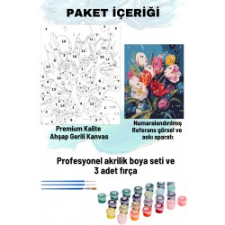 Sayılarla Boyama Seti Numaralı Tuval Fırça Boya 40x50 Cm Sade Laleler