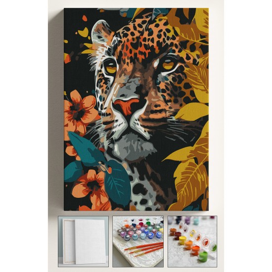 Sayılarla Boyama Seti Numaralı Tuval Fırça Boya 40x50 Cm Yapraklar İçinde Leopar Sayılarla Boyama Seti Numaralı Tuval Fırça Boya 40x50 Cm Yapraklar İçinde Leopar