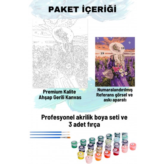 Sayılarla Boyama Seti Numaralı Tuval Fırça Boya 40x50 Cm Mor Çiçekler İçinde Kadın Sayılarla Boyama Seti Numaralı Tuval Fırça Boya 40x50 Cm Mor Çiçekler İçinde Kadın