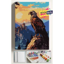 Sayılarla Boyama Seti Numaralı Tuval Fırça Boya Dahil Kasnaklı Set 50x70 Cm - DAĞLARDA KARTAL