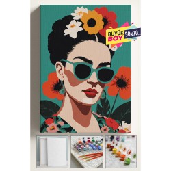 Sayılarla Boyama Seti Numaralı Tuval Fırça Boya Dahil Kasnaklı Set 50x70 Cm - GÜLLÜ KAHLO