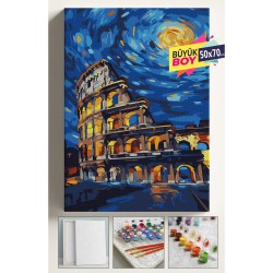Sayılarla Boyama Seti Numaralı Tuval Fırça Boya Dahil Kasnaklı Set 50x70 Cm - YILDIZLI GECE KOLEZYUM