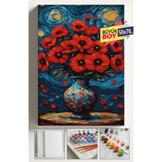 Sayılarla Boyama Seti Numaralı Tuval Fırça Boya Dahil Kasnaklı Set 50x70 Cm - YILDIZLI GECE GELİNCİK Sayılarla Boyama Seti Numaralı Tuval Fırça Boya Dahil Kasnaklı Set 50x70 Cm - YILDIZLI GECE GELİNCİK