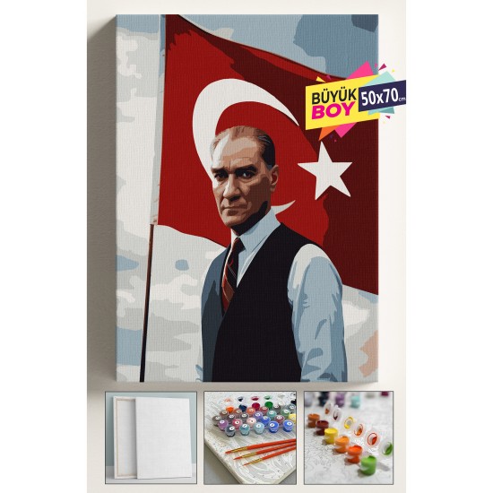 Sayılarla Boyama Seti Numaralı Tuval Fırça Boya Dahil Kasnaklı Set 50x70 Cm - ATATÜRK BAYRAK Sayılarla Boyama Seti Numaralı Tuval Fırça Boya Dahil Kasnaklı Set 50x70 Cm - ATATÜRK BAYRAK