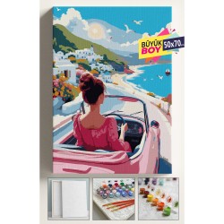 Sayılarla Boyama Seti Numaralı Tuval Fırça Boya Dahil Kasnaklı Set 50x70 Cm - PEMBE KADIN