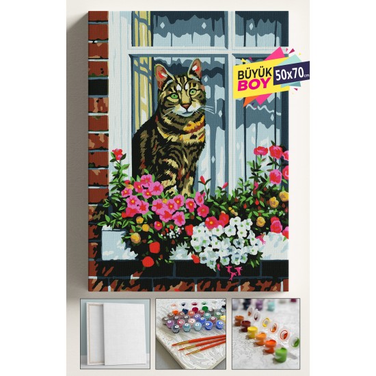 Sayılarla Boyama Seti Numaralı Tuval Fırça Boya Dahil Kasnaklı Set 50x70 Cm - TEKİR KEDİ Sayılarla Boyama Seti Numaralı Tuval Fırça Boya Dahil Kasnaklı Set 50x70 Cm - TEKİR KEDİ