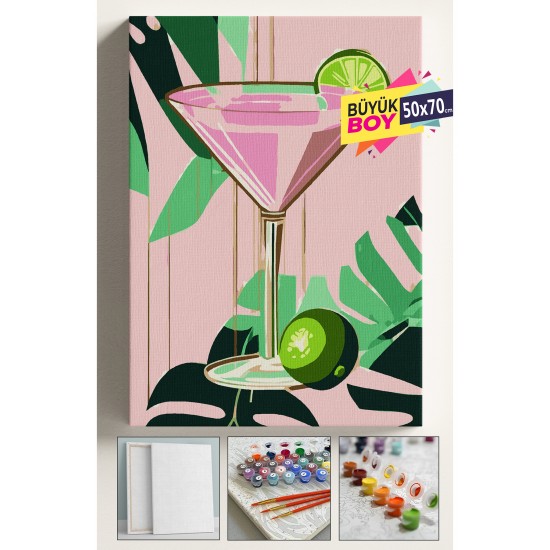 Sayılarla Boyama Seti Numaralı Tuval Fırça Boya Dahil Kasnaklı Set 50x70 Cm - PEMBE KOKTEYL