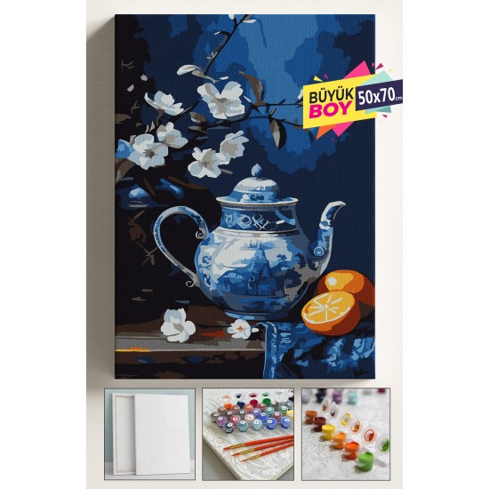 Sayılarla Boyama Seti Numaralı Tuval Fırça Boya Dahil Kasnaklı Set 50x70 Cm - PORTAKAL VAZO