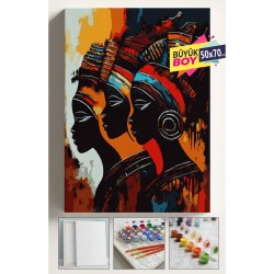 Sayılarla Boyama Seti Numaralı Tuval Fırça Boya Dahil Kasnaklı Set 50x70 Cm - SİYAHİ KADIN