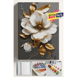 Sayılarla Boyama Seti Numaralı Tuval Fırça Boya Dahil Kasnaklı Set 50x70 Cm ALTIN ÇİÇEK