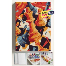 Sayılarla Boyama Seti Numaralı Tuval Fırça Boya Dahil Kasnaklı Set 50x70 Cm - SATRANÇ