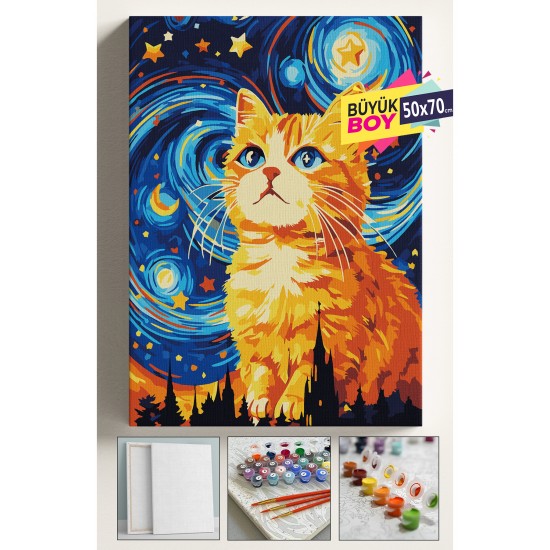 Sayılarla Boyama Seti Numaralı Tuval Fırça Boya Dahil Kasnaklı Set 50x70 Cm - YILDIZLI TURUNCU KEDİ Sayılarla Boyama Seti Numaralı Tuval Fırça Boya Dahil Kasnaklı Set 50x70 Cm - YILDIZLI TURUNCU KEDİ