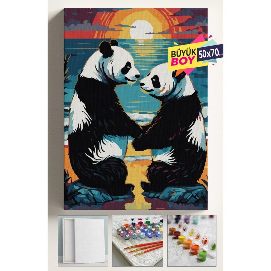 Sayılarla Boyama Seti Numaralı Tuval Fırça Boya Dahil Kasnaklı Set 50x70 Cm - PANDALAR