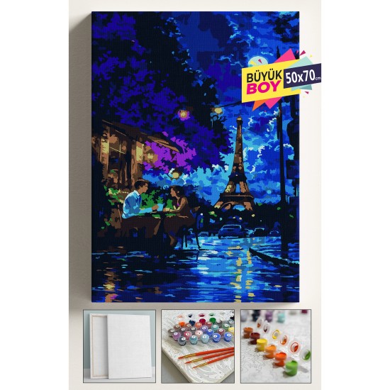 Sayılarla Boyama Seti Numaralı Tuval Fırça Boya Dahil Kasnaklı Set 50x70 Cm - PARİS GECE