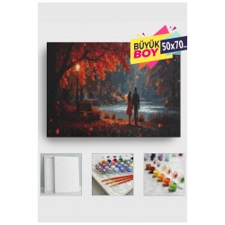 Sayılarla Boyama Seti Numaralı Tuval Fırça Boya Dahil Kasnaklı Set 50x70 Cm - SONBAHAR GÖL KENARI