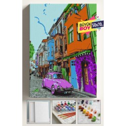 Sayılarla Boyama Seti Numaralı Tuval Fırça Boya Dahil Kasnaklı Set 50x70 Cm - RENKLİ EVLER
