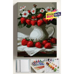 Sayılarla Boyama Seti Numaralı Tuval Fırça Boya Dahil Kasnaklı Set 50x70 Cm - ÇİLEK VAZO