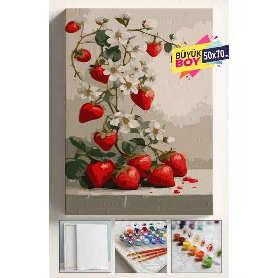 Sayılarla Boyama Seti Numaralı Tuval Fırça Boya Dahil Kasnaklı Set 50x70 Cm - ÇİLEK AĞACI