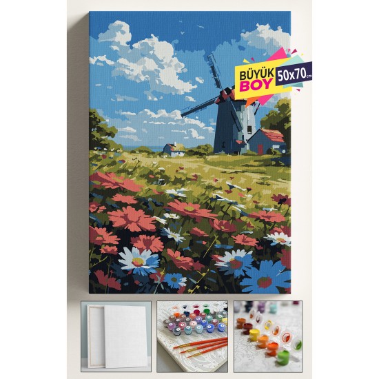 Sayılarla Boyama Seti Numaralı Tuval Fırça Boya Dahil Kasnaklı Set 50x70 Cm - YEL DEĞİRMENİ Sayılarla Boyama Seti Numaralı Tuval Fırça Boya Dahil Kasnaklı Set 50x70 Cm - YEL DEĞİRMENİ