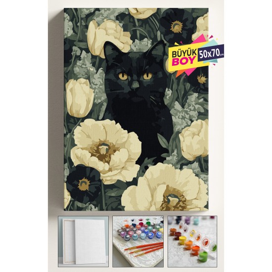 Sayılarla Boyama Seti Numaralı Tuval Fırça Boya Dahil Kasnaklı Set 50x70Cm-BEYAZ ÇİÇEKLER SİYAH KEDİ Sayılarla Boyama Seti Numaralı Tuval Fırça Boya Dahil Kasnaklı Set 50x70Cm-BEYAZ ÇİÇEKLER SİYAH KEDİ