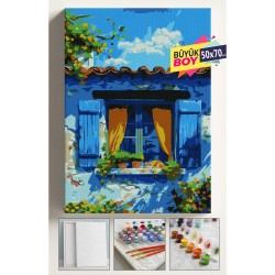 Sayılarla Boyama Seti Numaralı Tuval Fırça Boya Dahil Kasnaklı Set 50x70 Cm - MAVİ EV