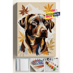 Sayılarla Boyama Seti Numaralı Tuval Fırça Boya Dahil Kasnaklı Set 50x70 Cm - KAHVERENGİ KÖPEK