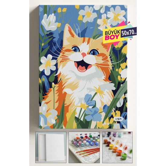Sayılarla Boyama Seti Numaralı Tuval Fırça Boya Dahil Kasnaklı Set 50x70 Cm - GÜLÜMSEYEN KEDİ Sayılarla Boyama Seti Numaralı Tuval Fırça Boya Dahil Kasnaklı Set 50x70 Cm - GÜLÜMSEYEN KEDİ