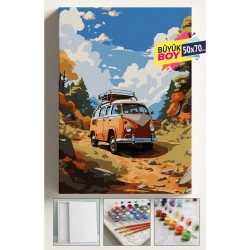 Sayılarla Boyama Seti Numaralı Tuval Fırça Boya Dahil Kasnaklı Set 50x70 Cm - TURUNCU VOSVOS