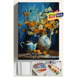Sayılarla Boyama Seti Numaralı Tuval Fırça Boya Dahil Kasnaklı Set 50x70 Cm - SARI VAZO ÇİÇEK